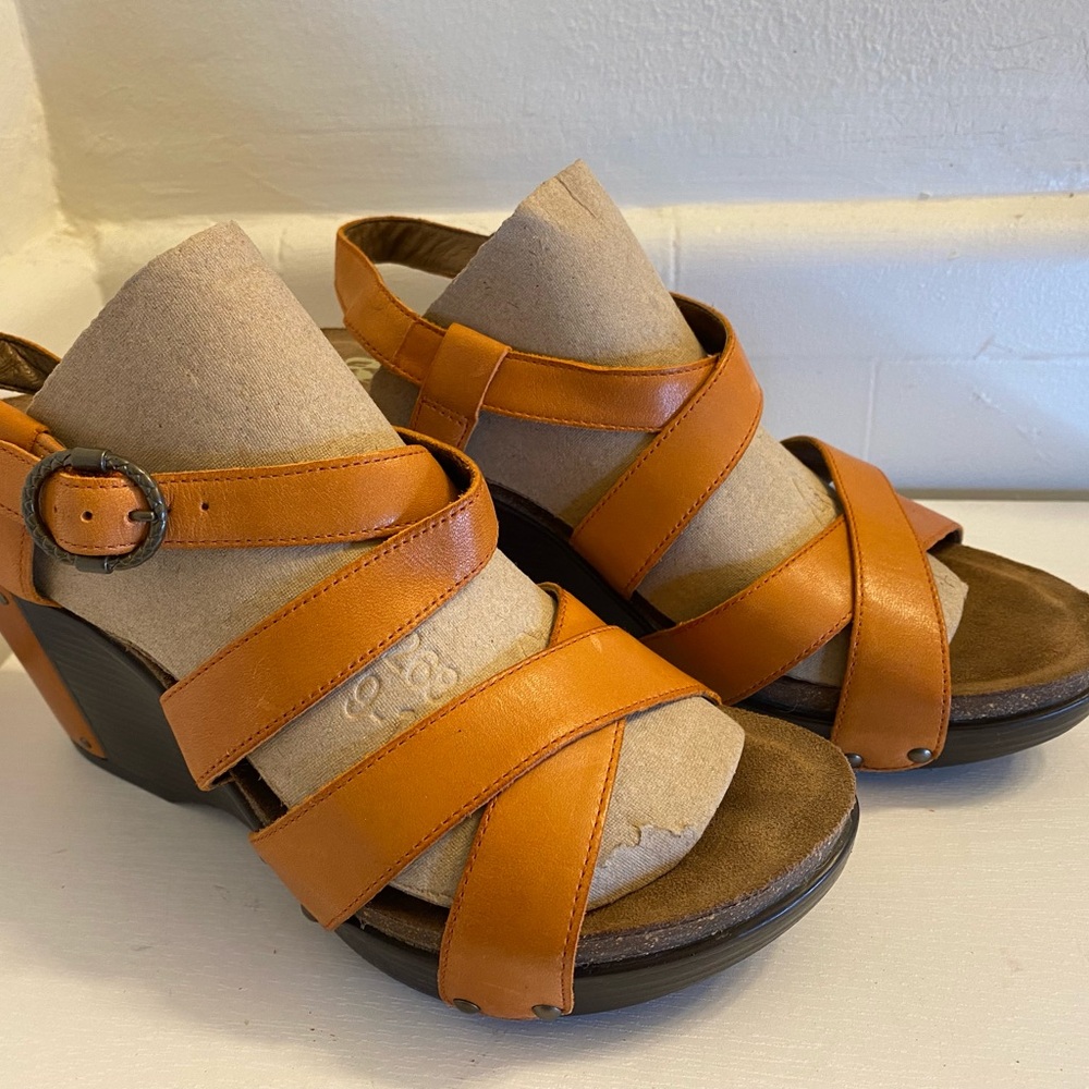 DANSKO -FRIDA - Wedge Heel Sandals - Color Brown & Orange - Size 40/9.5 or 10